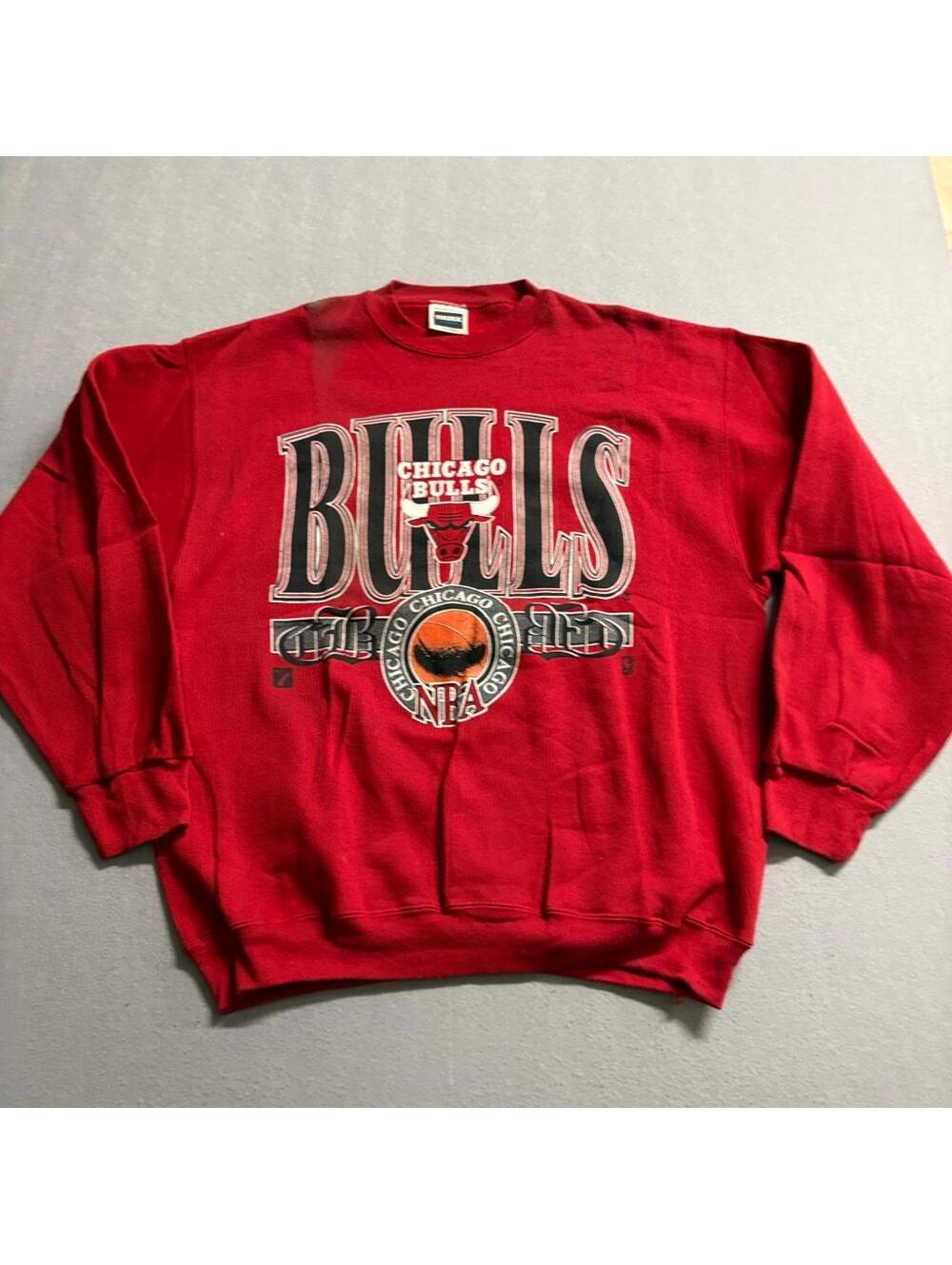 Vintage Chicago Bulls Tultex Sweatshirt Mens XL Red 90s NBA Crewneck Stain Flaw